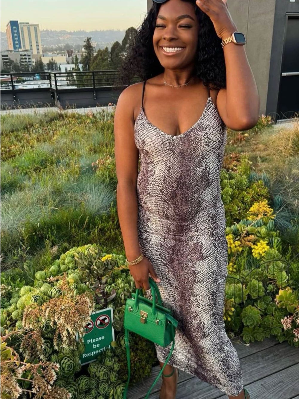 Snake-Print Bodycon Midi Dress - Taupe